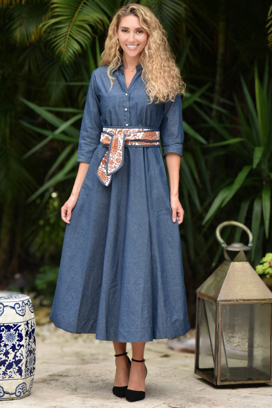 desert blue dress Christian Dior White/Blue Cotton Toile De Jouy Print Tunic Blouse & Sk main image 0