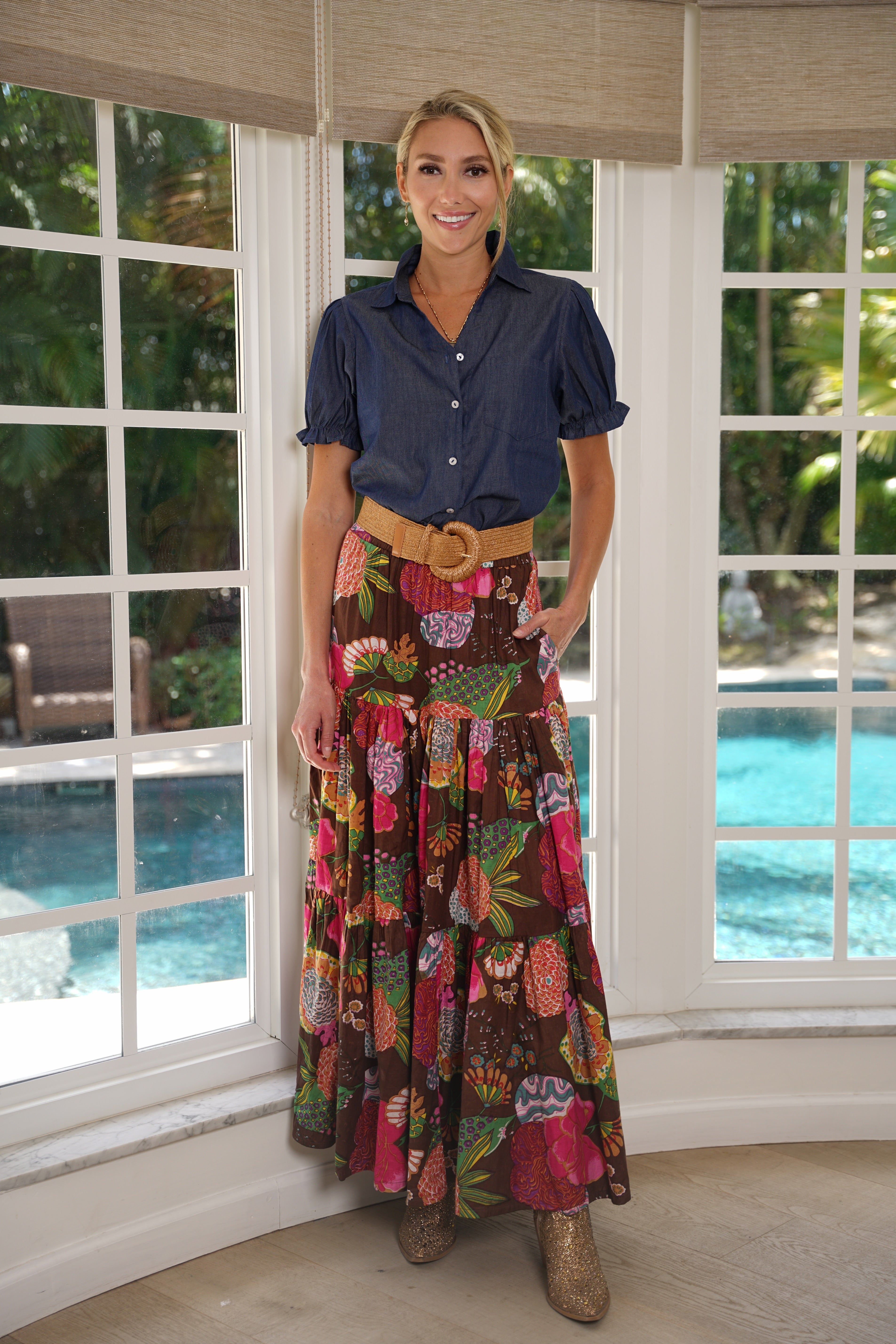 Boho Long Skirt Floral Cocoa Brown – Just Darviny