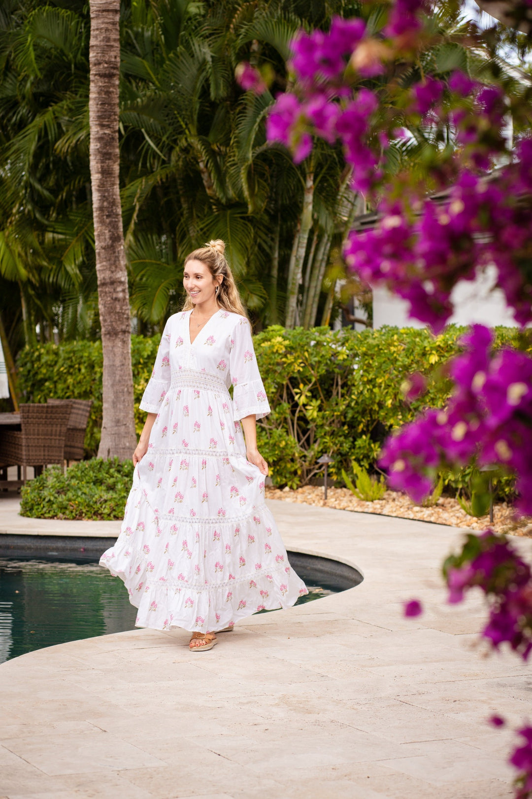 Aziza Long Dress Floral White