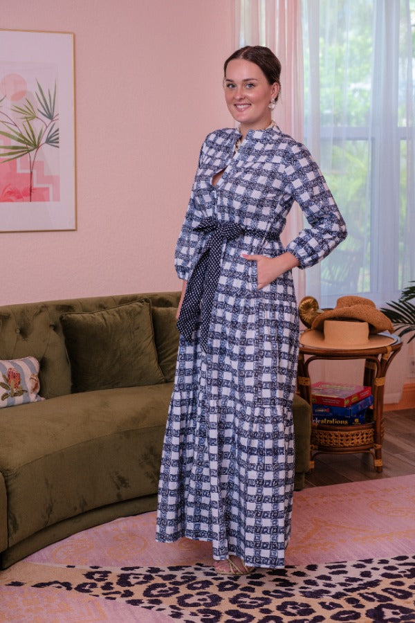 Boho Long Dress Square Navy