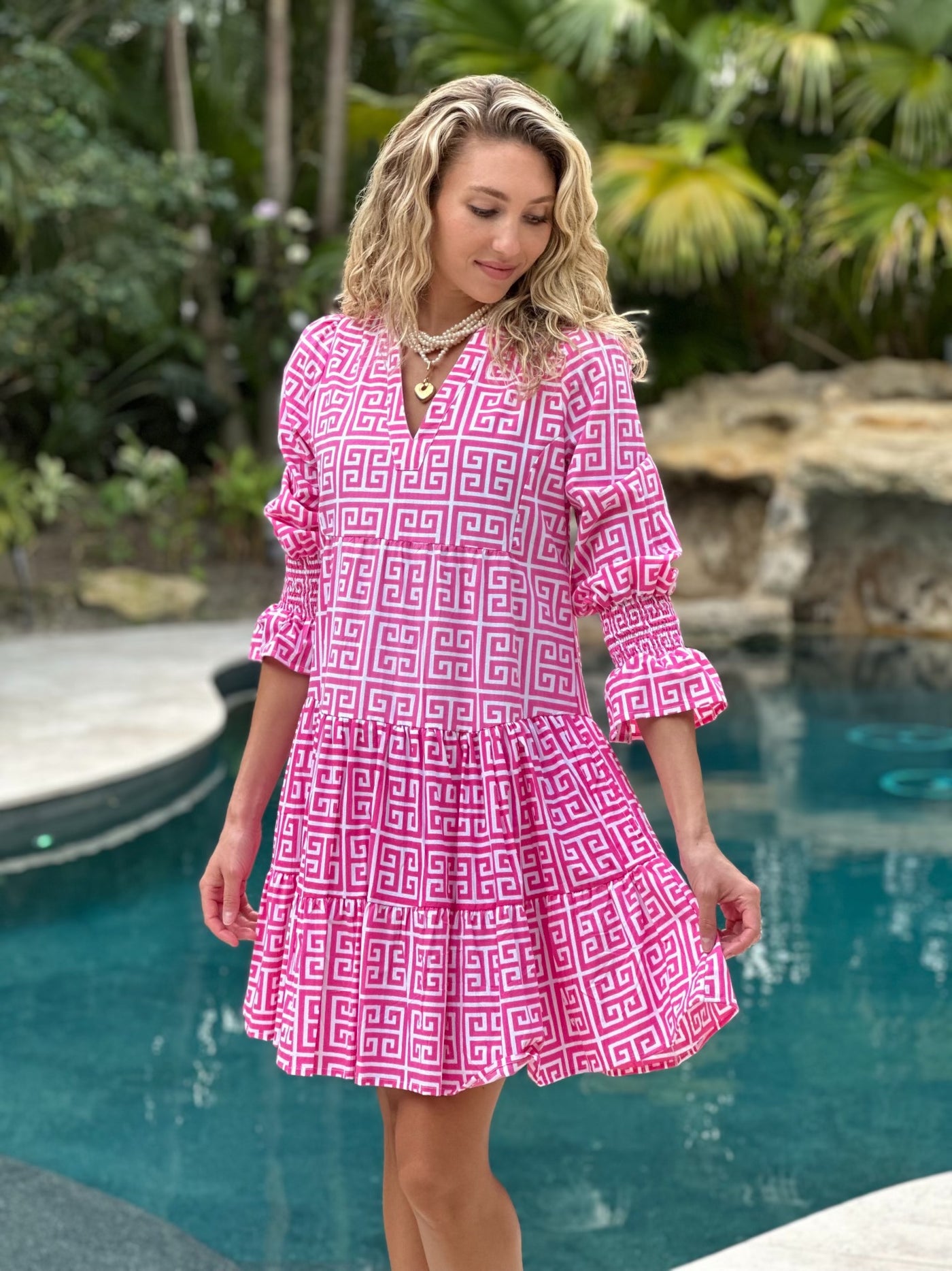 Malibu Dress Greek Key Pink