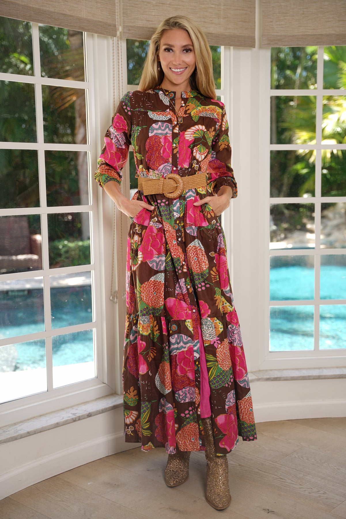 Boho Long Dress Floral Cocoa Brown – Just Darviny Boho Long Dress Floral Cocoa Brown – Just Darviny