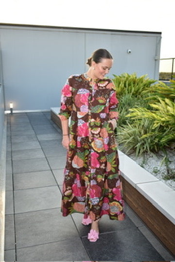 Boho Summer Long Dress Floral Cocoa Brown