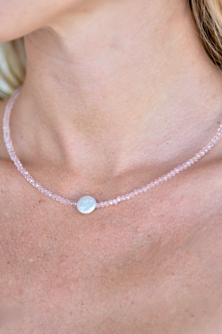 Crystal Choker with Coin Pearl Pink