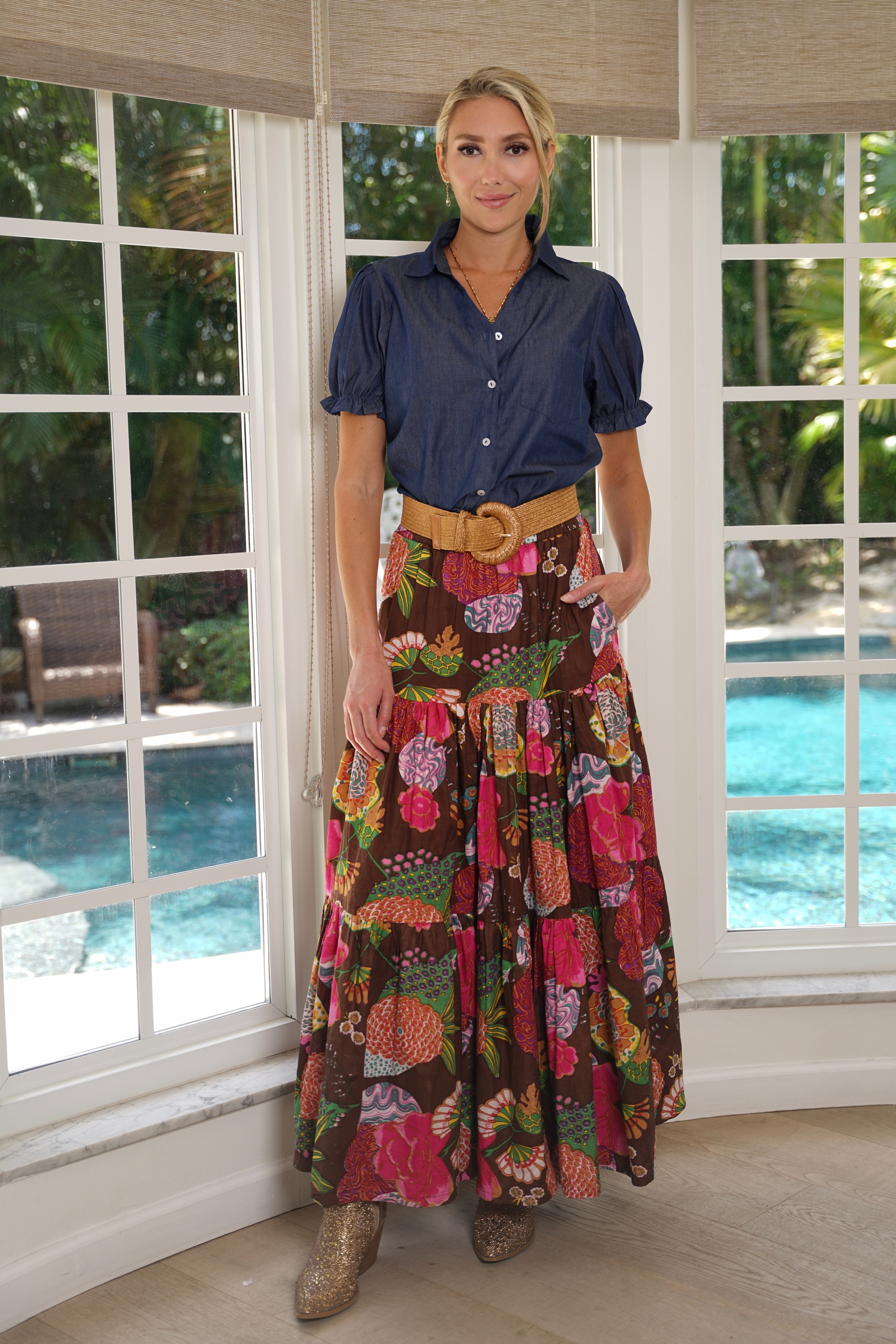 Boho Long Skirt Floral Cocoa Brown – Just Darviny