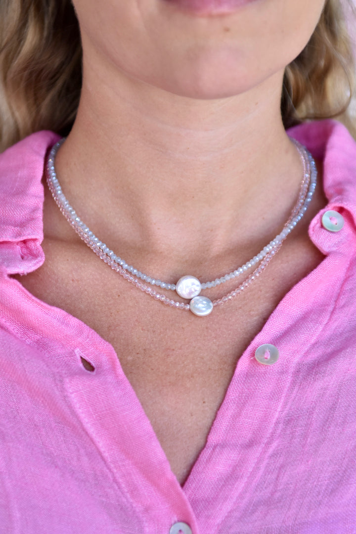 Crystal Choker with Coin Pearl Pale Blue