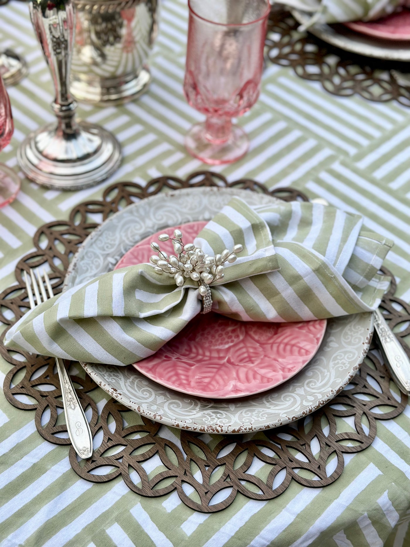 Sage Stripe Tablecloth