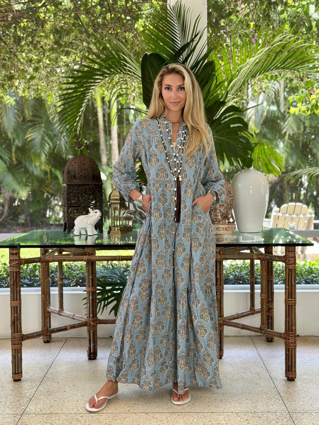 Boho Summer Long Dress Bahama Blue