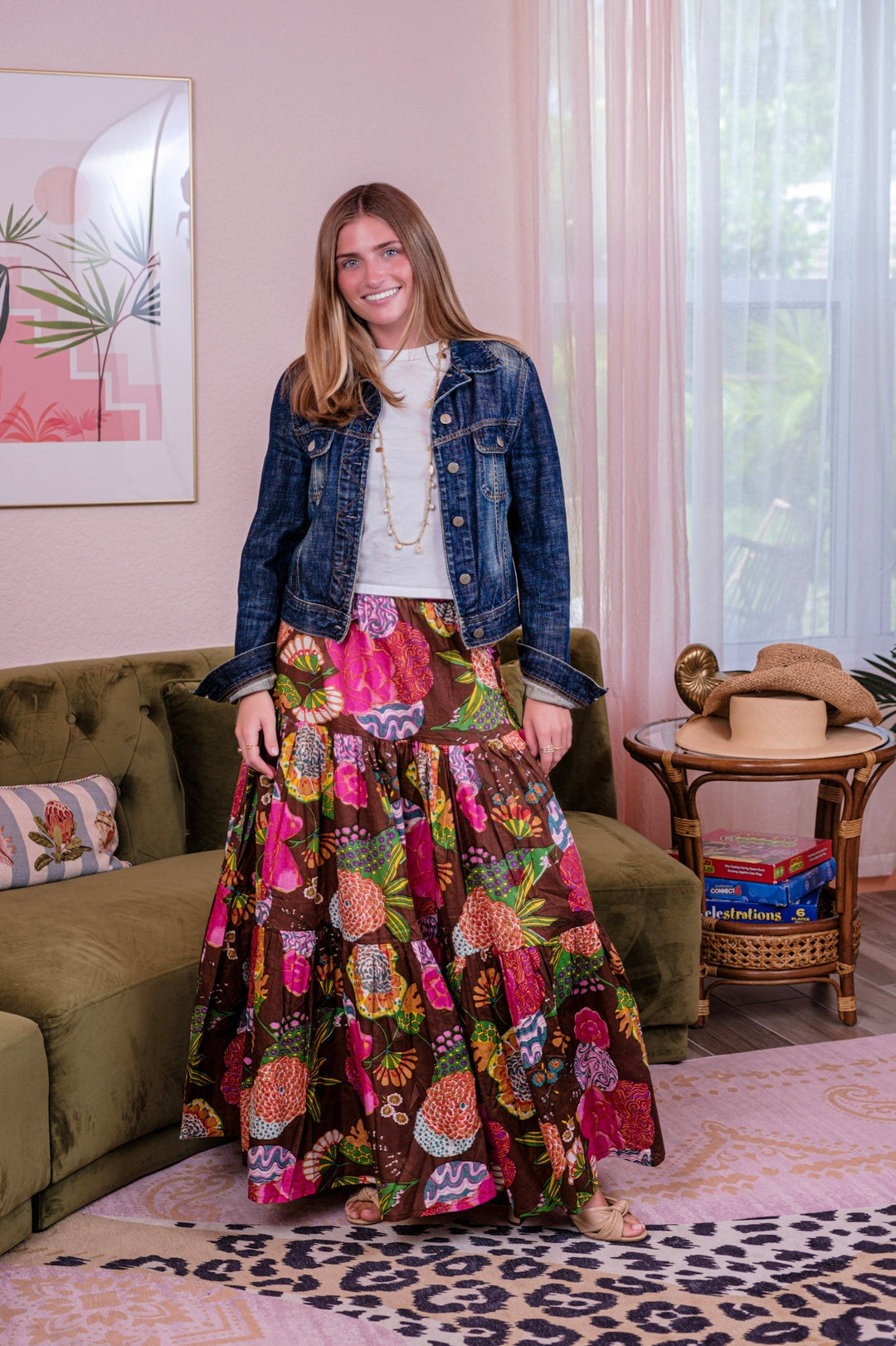 Boho Long Skirt Floral Cocoa Brown