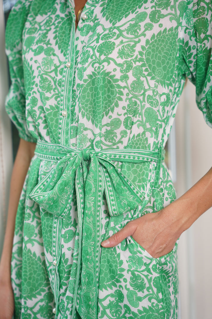 Oberoi Dress Tobacco Leaf Emerald