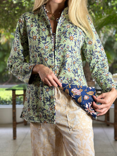Reversible Short Jacket Charleston Navy and Floral Sage