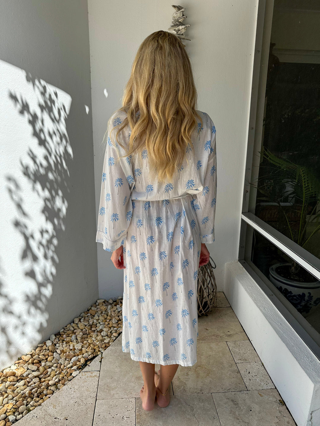 Palm Print Long Kimono Robe