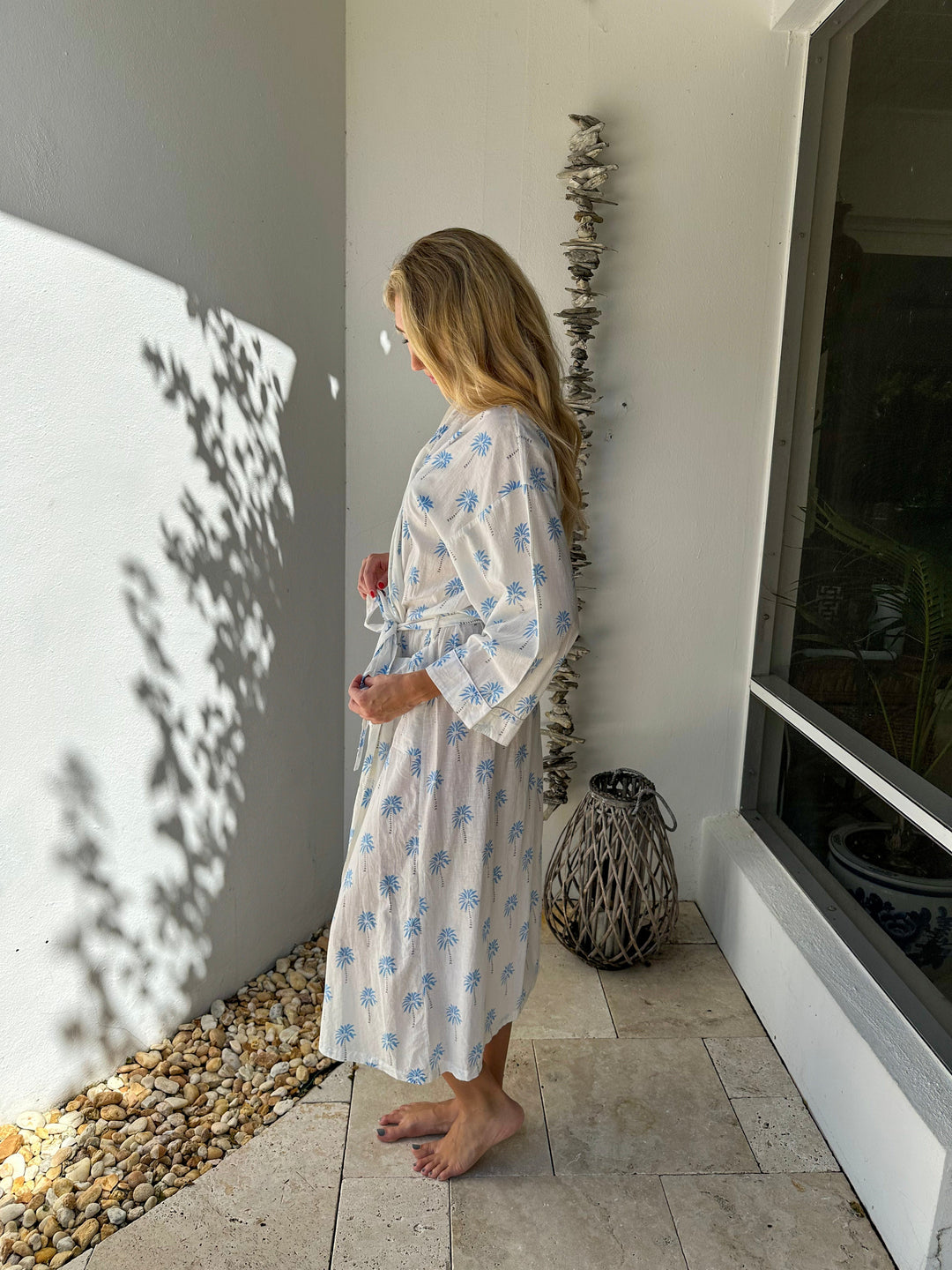 Palm Print Long Kimono Robe