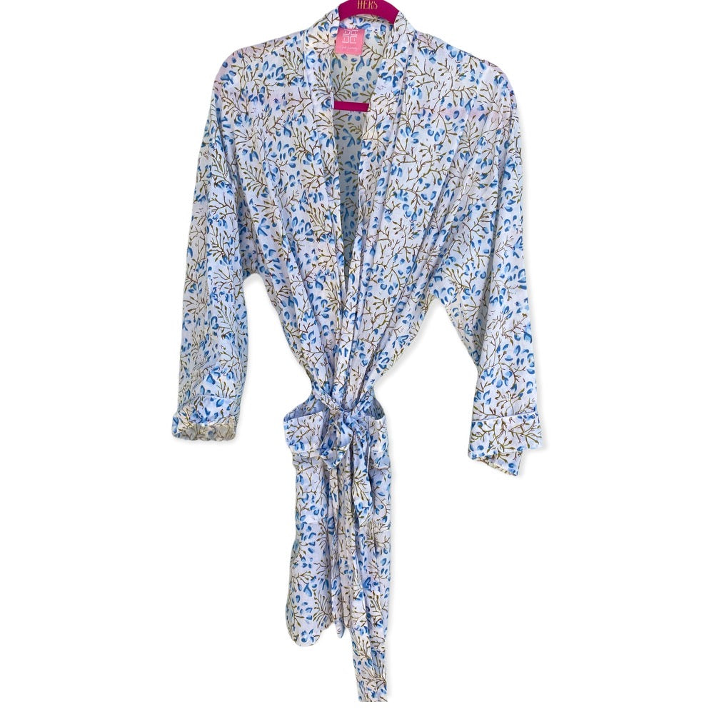 Blue Blossom Short Kimono Robe
